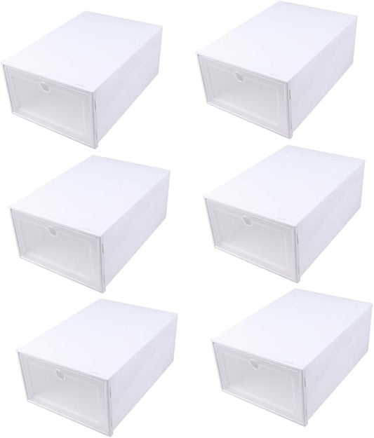 VICASKY 6pcs Transparent Plastic Superimposed Shoes Organizer Boxes Dustproof Stackable Shoe Storage Cases with Reinforced Design for Mens Sneakers