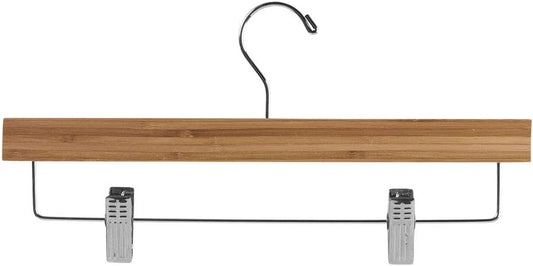 SSWBasics 14" Bamboo Wood Pants Hangers - Case of 50 - Sturdy Wooden Pant Hangers for Home and Retail Use