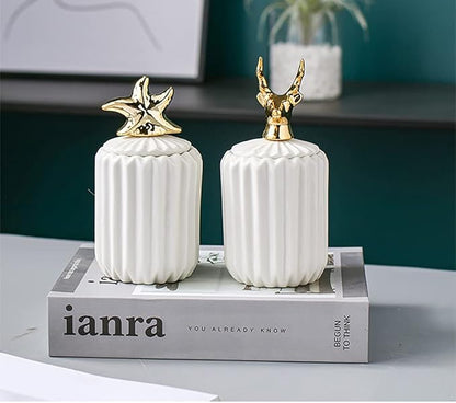 Cotton Swab Holder Qtip, Q-Tips Container with Lid, Ceramics Cotton Ball Canister Canister Toothpick Holder Dispenser for Vanity Dresser Counter Bathroom (Starfish)
