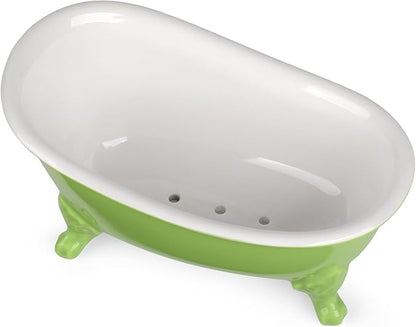 6.1" Vintage Ceramic Mini Decorative Clawfoot Bathtub Bar Soap Dish, Kitchen Sponge Holder and Shower Tray for Bathroom, 1 Pack (Lime)