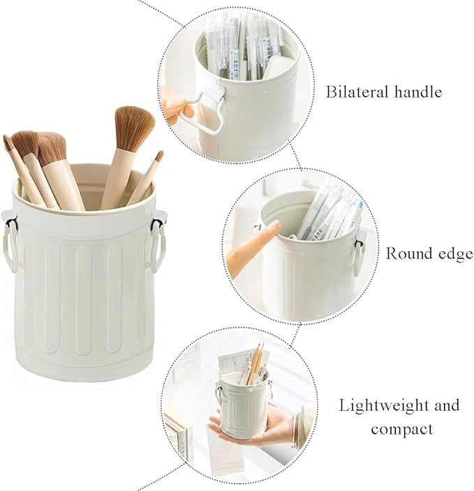 OULIGET Desktop Metal Makeup Brush Holder Organizer,Pen Storage Container Office Desk Trash Can,Storage Pen Holder Storage Tank Vase with 2 Handles