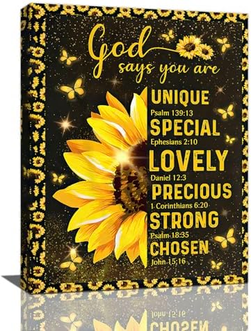 Christian Sunflower Bathroom Pictures Wall Art, Bible Verse Bathroom Wall Decor for Bedroom Office Wall Decorations for Bathroom Living Room Painting Artwork Modern Poster Prints 24" L x 20" W by Taimeng