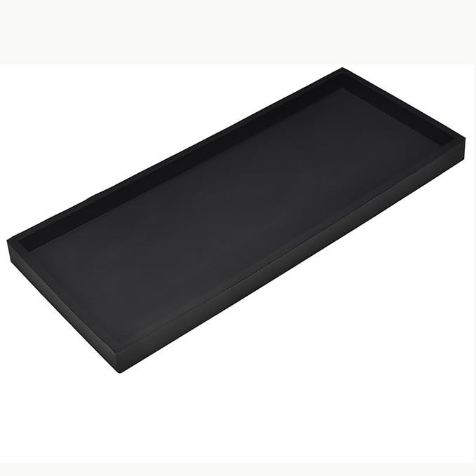 DNC Bathroom Vanity Tray for Counter, 2PC 11.8" Silicone Kitchen Sink Soap Tray for Countertop Dish Holder Dispenser Toilet Tank Desk Organizer Black