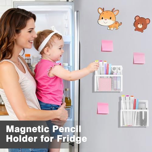 MoKo Magnetic Pen Holder, 2-Pack Mesh Organizer, White - Image 7