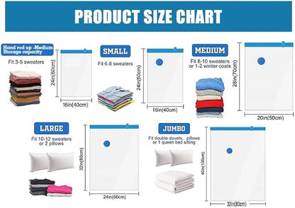 20 Vacuum Storage Bags, Space Saver Bags for Quilts and Blankets (4 Jumbo, 4 Large, 4 Medium, 4 Small, 4 Hand Roll Bags) with Hand Pump