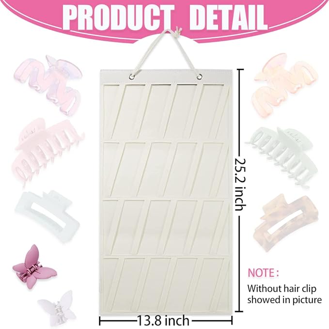 Claw Clip Organizer,Large Hair Clip Organizer,Premium Felt Hanging Claws Clips Storage Hanger for Girls Women Hair Clip,Banana Clip,Bows(NO Accessories) Display Stand for Wall Door Closet (Beige)