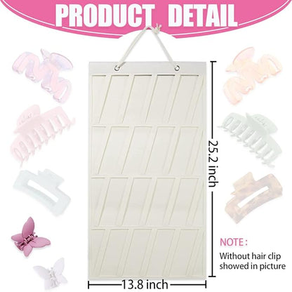 Claw Clip Organizer,Large Hair Clip Organizer,Premium Felt Hanging Claws Clips Storage Hanger for Girls Women Hair Clip,Banana Clip,Bows(NO Accessories) Display Stand for Wall Door Closet (Beige)