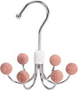 6-Wooden Balls Space Saving Hangers, Multipurpose 360° Swivel Hanger for Closet, Rotatable Wardrobe Hooks, Hanging Holder Organizer for Purse, Belt, Scarf, Bra, Hat and Tie Storage (Pink)