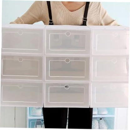 Ciieeo 12Pcs Stackable Shoe Storage Boxes Thickened Transparent Plastic Shoe Containers for Closet Organization for Sneakers and Accessories White