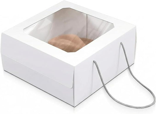 Feifeiya 1 Pcs White 15 x 15 x 7 inch Hat Boxes with Window for Travel Large Cardboard Hat Case Organizer Storage with Lid and Handles Portable Cardboard Boxes Display for Storage Present Packing