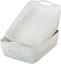 6 Packs Large Plastic Storage Tray Baskets with Handles for Organizing, White