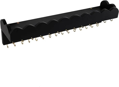 Wall Mount Jewelry Organizer with 28 Hooks and Cosmetics Shelf, Modern Wood Hanging Jewelry Holder for Necklaces, Bracelets, Earrings and Rings, Black