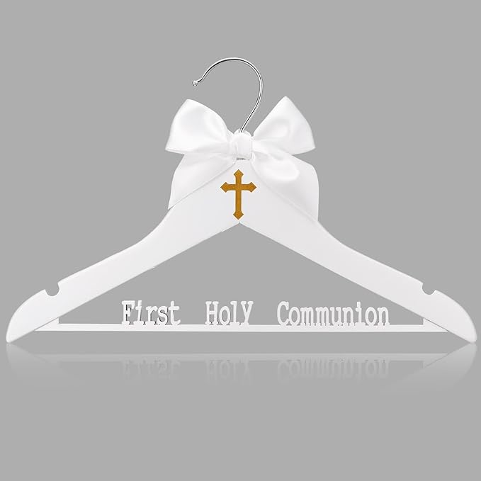 Reallnaive First Holy Communion Hanger First Communion Gift White Bow Dress Hanger 1st Holy Eucharist Party Favors Cross Gift Holiday Ceremony Decoration