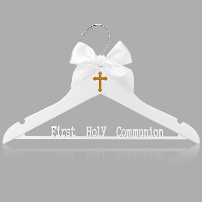 Reallnaive First Holy Communion Hanger First Communion Gift White Bow Dress Hanger 1st Holy Eucharist Party Favors Cross Gift Holiday Ceremony Decoration