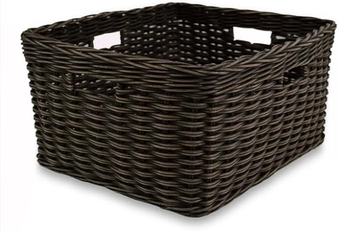 The Basket Lady Rectangular Deep Wicker Storage Basket, Large, 20 in L x 16 in W x 10 in H, Antique Walnut Brown