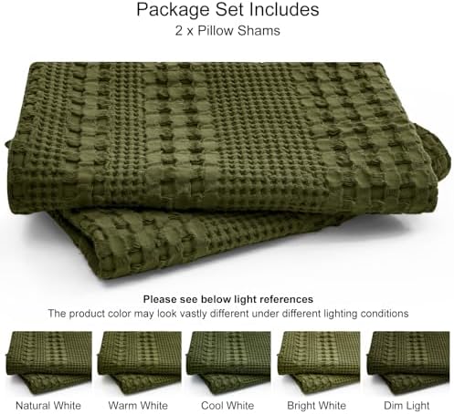 PHF 100% Cotton Waffle Pillow Shams Queen Size, 2 Pack 20" x 30" Soft Skin-Friendly Pillowcases, No Filling, Aesthetic Woven and Breathable Waffle Weave Pillow Case Covers for Bed, Capulet Olive - Image 5