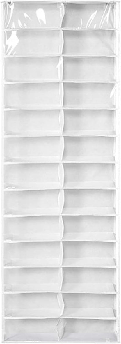 Over the Door Sweatshirt Organizer with 26 Clear Pockets Heavy Duty Hanging Storage for Hoodies Shoes Toys Towels Space Saving Door Organiser for Bedroom Closet