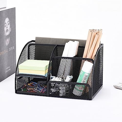 Metal Mesh Stationery Organizer Pen/Pencil Holder - Black by Jaugufiy