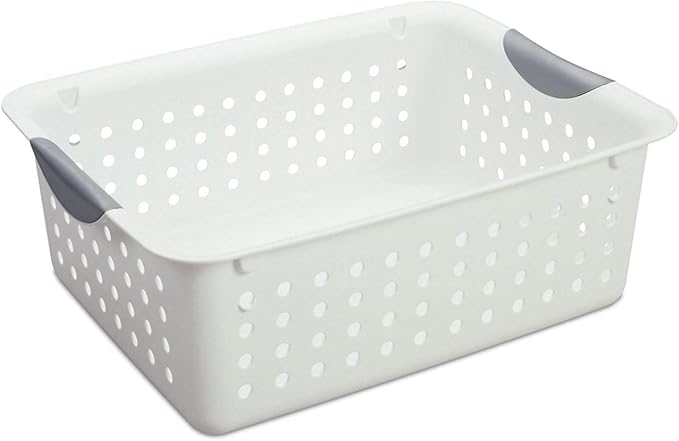 Sterilite Medium Ultra Basket, Closet Organizer Bin, Cabinets, Pantry, Shelving and Countertop Space, Open Container, White, 1-Pack