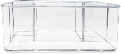 Isaac Jacobs 5-Compartment Clear Acrylic Organizer (10” L x 7” W x 4” H), Makeup Brush Holder, Tall Slot, Multi-Sectional Tray, Storage Solution for Makeup, School, Crafts, Office Supplies & More