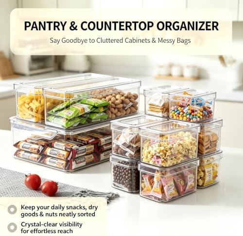 KUMD 10 Pack Food Storage Organizer Bins, Clear Pantry Containers with Lids - Image 5