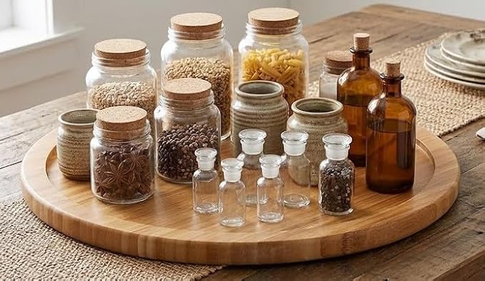 YBM Home Bamboo Wooden Non-Skid Lazy Susan Turntable Fully Rotating Pantry Cabinet