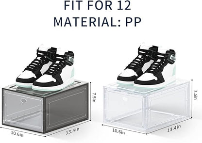 Large Clear Plastic Shoe Boxes Stackable Organizing Sneaker, 10 Pack Drop Front Shoe Storage Boxes for Closet, plastic shoe storage entryway for Size 12 (Clear 10 Pack)