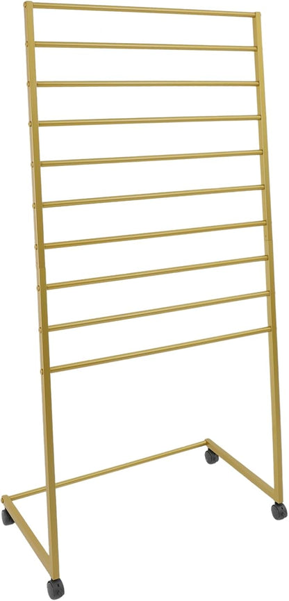 10 Tier Metal Scarf Holder Organizer, Freestanding Hijab Rack, Floor-Standing Hijab Stand for Boutique Display, Retail Store, Bedroom (Gold, 10 Tier)