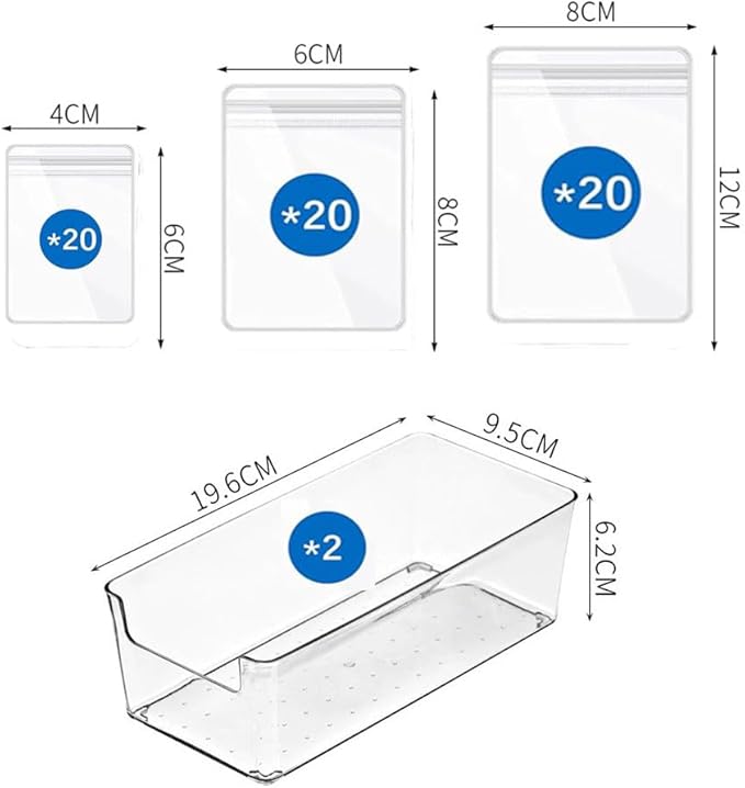 2 Pack Acrylic Organizers Cases Jewellery Storage Box 60 Pack PVC Clear Jewelry Anti Oxidation Zipper Bags for Packaging Earring Rings Necklace Large Space Jewellery Case Anti-oxidation Bag