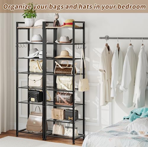 Simple Trending 8 Tiers Shoe Rack 16 Pairs Tall Wooden Shoe Shelf, Black - Image 6