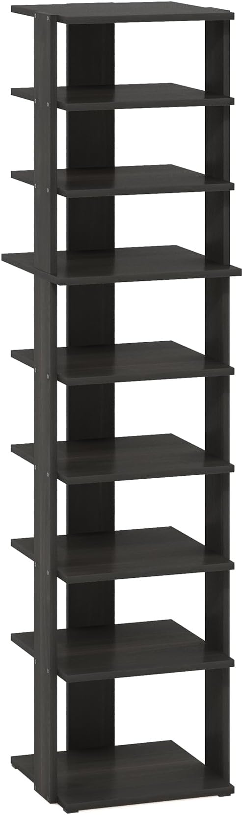 Furinno Compact Vertical Shoe Rack, 9-Tier Narrow Shoe Organizer, Free Standing Shoe Storage, Shoe Shelf for Boots, Sneakers, 12 x 12.6 x 51, for Closet, Entryway, Office, Garage, Espresso