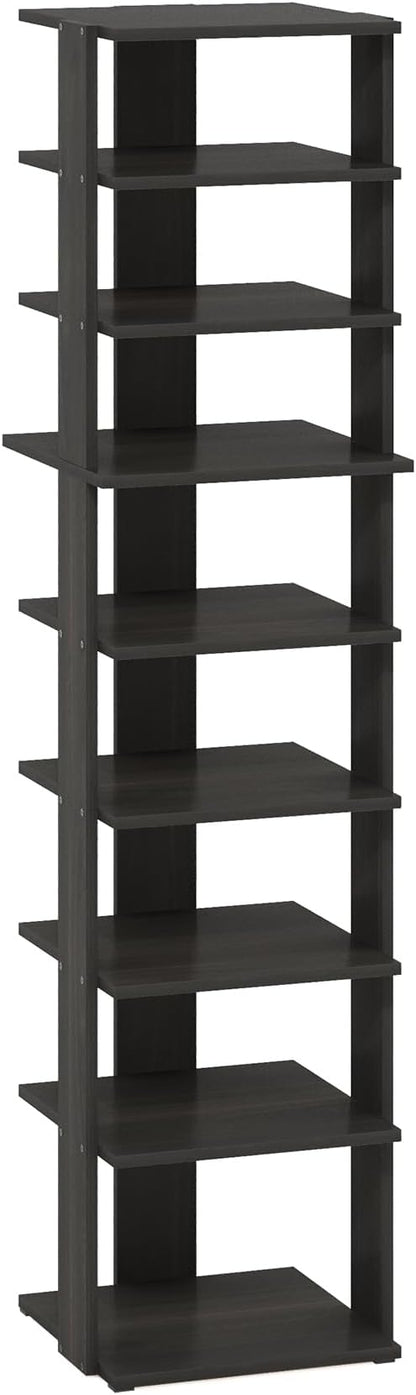 Furinno Compact Vertical Shoe Rack, 9-Tier Narrow Shoe Organizer, Free Standing Shoe Storage, Shoe Shelf for Boots, Sneakers, 12 x 12.6 x 51, for Closet, Entryway, Office, Garage, Espresso
