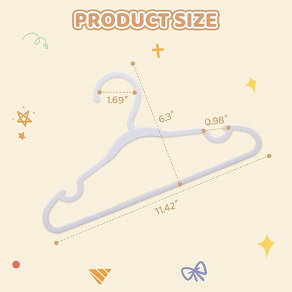 100 Pack White Baby Hangers 11.42 Inch - Kids Non-Slip Clothes Hangers for Infant & Child, Durable Plastic Children's Hangers for Closet, Pants, Coats, Skirts