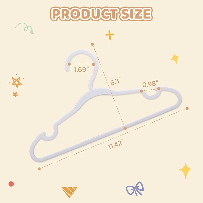 60 Pack White Baby Hangers 11.42 Inch - Kids Non-Slip Clothes Hangers for Infant & Child, Durable Plastic Children's Hangers for Closet, Pants, Coats, Skirts