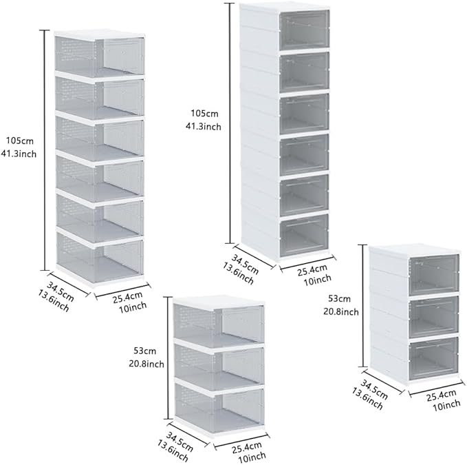 YIIHAA 6 Tier Shoe Rack Shoe Storage Box Size up to 14, No Assembly Stackable with Clear Door, Free Standing Shoe Shelf Cabinet with Lid, Plastic Shoe Rack (Transparent)