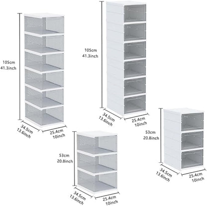 YIIHAA 6 Tier Shoe Rack Shoe Storage Box Size up to 14, No Assembly Stackable with Clear Door, Free Standing Shoe Shelf Cabinet with Lid, Plastic Shoe Rack (Transparent)