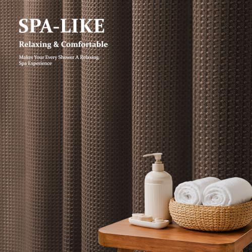 Dynamene Extra Long Waffle Shower Curtain 256 GSM Fabric 72"x84" Brown - Image 3
