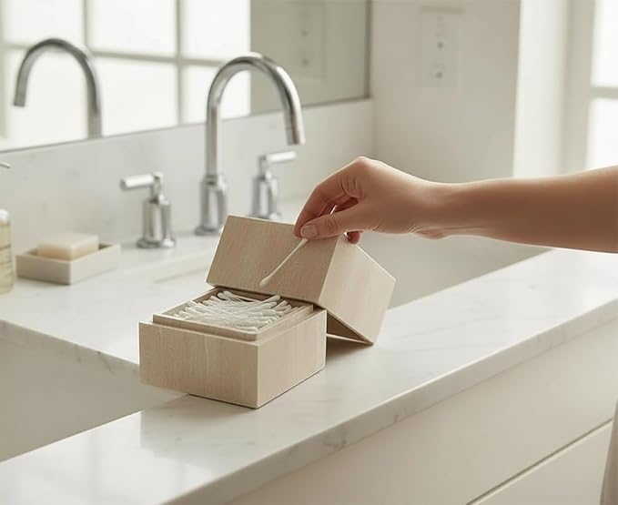 Travertine Cube Container with Lid, 50/50 Box, Natural Stone Holder, Square Storage for Jewelry, Desk Accessories, Entryway, Key Valet, Bathroom, Cotton Swab, Luxury Modern Home Decor