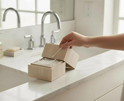 Travertine Cube Container with Lid, 50/50 Box, Natural Stone Holder, Square Storage for Jewelry, Desk Accessories, Entryway, Key Valet, Bathroom, Cotton Swab, Luxury Modern Home Decor