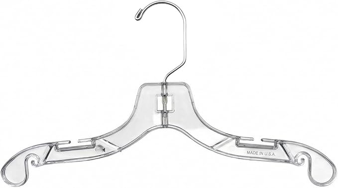 NAHANCO Children’s Plastic Shirt Hangers, Super Heavy Weight - 12" Clear with Long Hook (Pack of 100), Made in USA