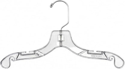 NAHANCO Children’s Plastic Shirt Hangers, Super Heavy Weight - 12" Clear with Long Hook (Pack of 100), Made in USA