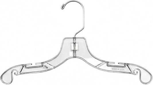 NAHANCO Children’s Plastic Shirt Hangers, Super Heavy Weight - 12" Clear with Long Hook (Pack of 100), Made in USA