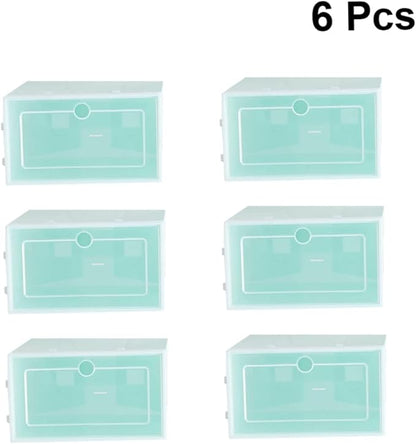 Amosfun 6pcs Transparent Stackable Shoe Storage Box Thicken Plastic Container for Sneakers Small Green for Closet Organization and Easy Access