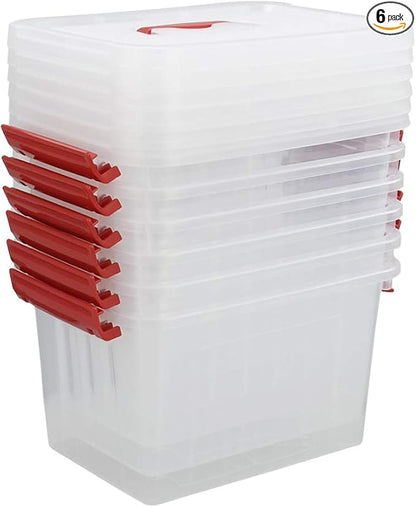 Kiddream 6 Packs Small Clear Boxes, 6 Quart Plastic Storage Bins with Lids