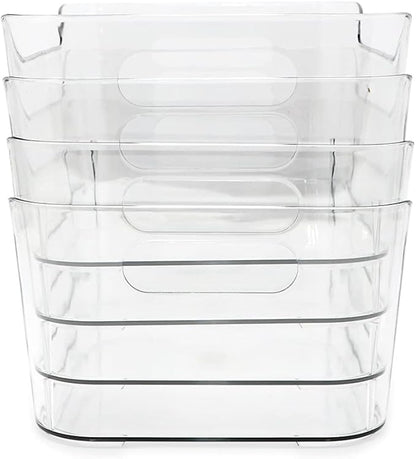 Isaac Jacobs 4-Pack Small Clear Storage Bins (9.4” x 6.7” x 4.1”) w/Handles, Plastic Box Set, Home, Office, Fridge, Freezer, Kitchen, Pantry Organization Container, BPA-Free/Food Safe (Small, 4-Pack)