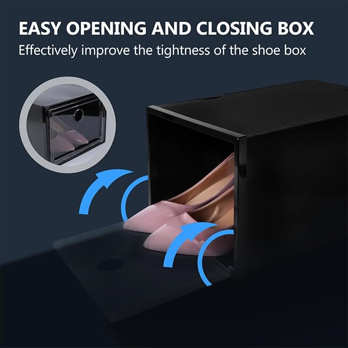 Mobestech 6Pcs Stacked Shoe Storage Box Plastic Organizer Magnetic Door Dustproof and Resistant for Sneakers and Boots Stackable Shoe Boxes for Closet