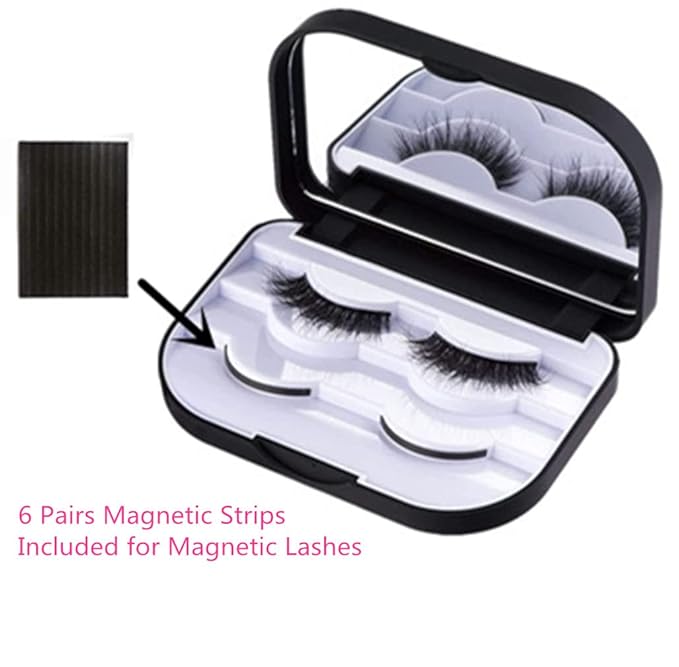 False Eyelash Case Lash Case Organizer Lash Container Box Empty Cosmetic Case Magnetic Eyelashes Storage Box with Mirror, Eyelashes Packaging Travel Storage Box Eyelash Bag (Black)