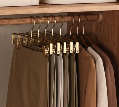 Premium Matte Gold Aluminum Pants Clip Hanger 10 Pack, Extra Smooth & Durable Metal Shirt Dress Aluminum Alloy Hanger,Clothing Support,Clothing Hang
