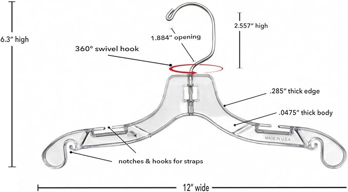 NAHANCO Children’s Plastic Shirt Hangers, Super Heavy Weight - 12" Clear (Pack of 100), Made in USA