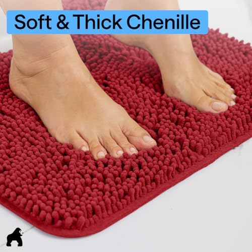 GORILLA GRIP Bath Rug Mat for Bathroom, Absorbent Chenille, 44x26 Red - Image 4